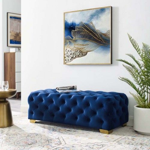 Deep Blue Tufted Ottoman