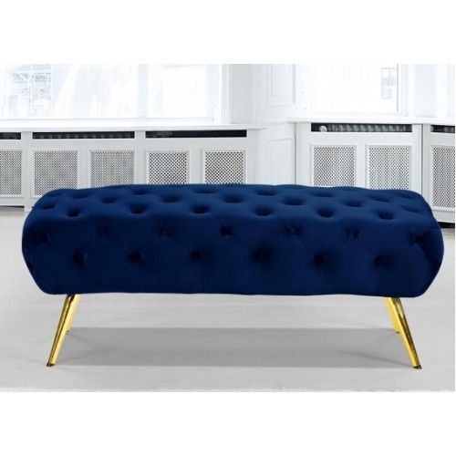 Deep Diamond Blue Tufted Bench