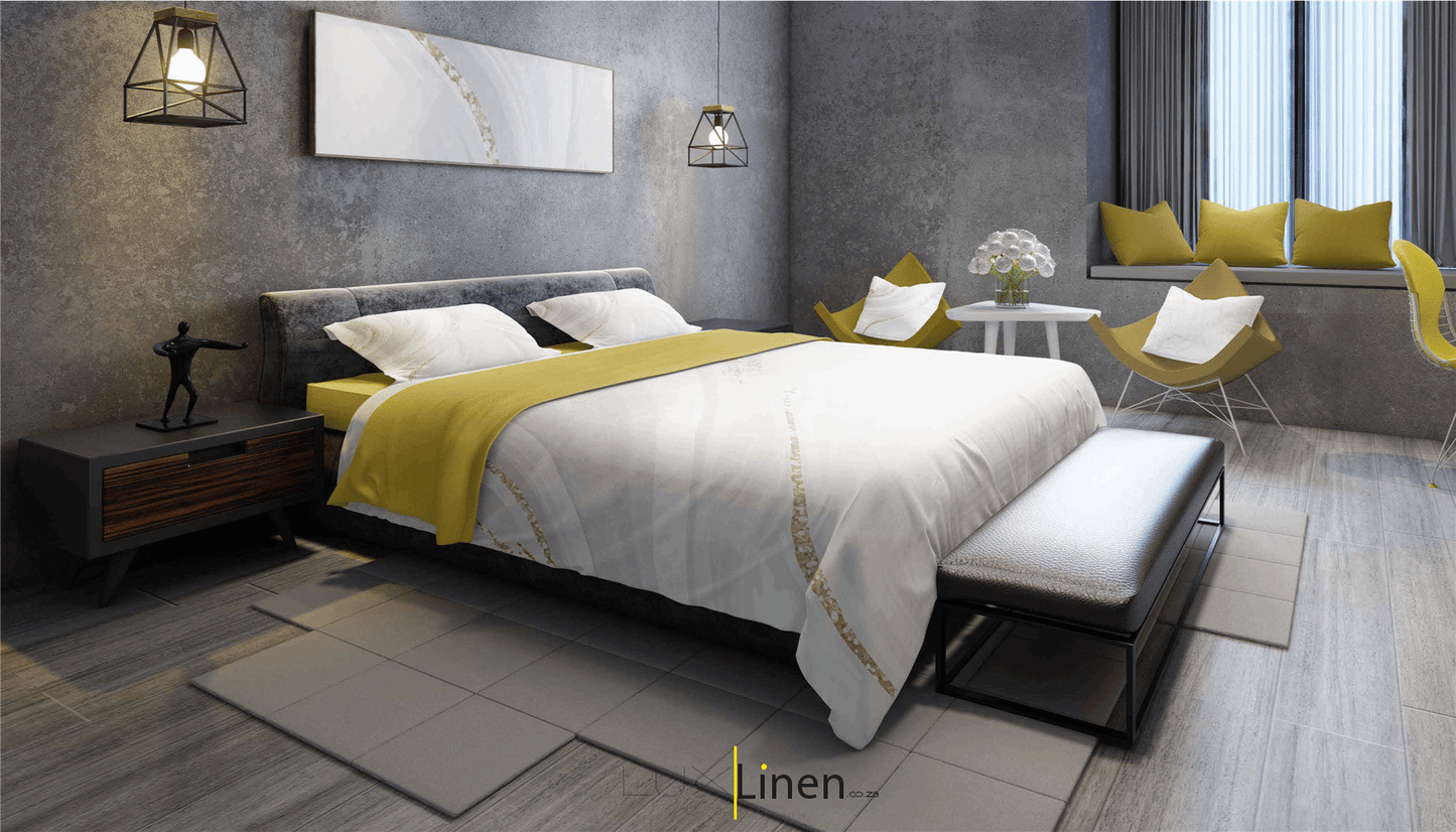 White Marble & Yellow Bedding Set