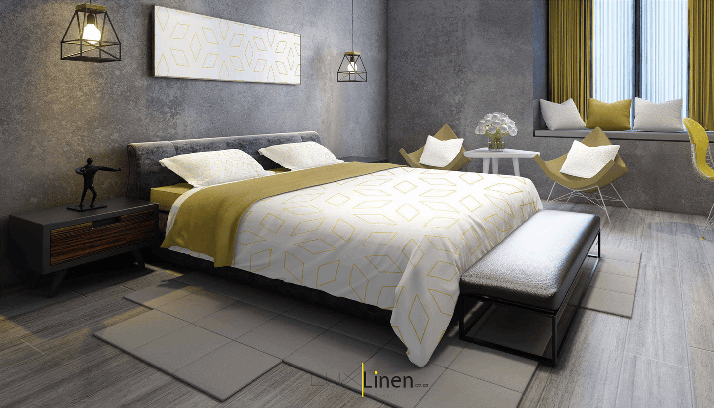 Diamond Gold & White Bedding Set