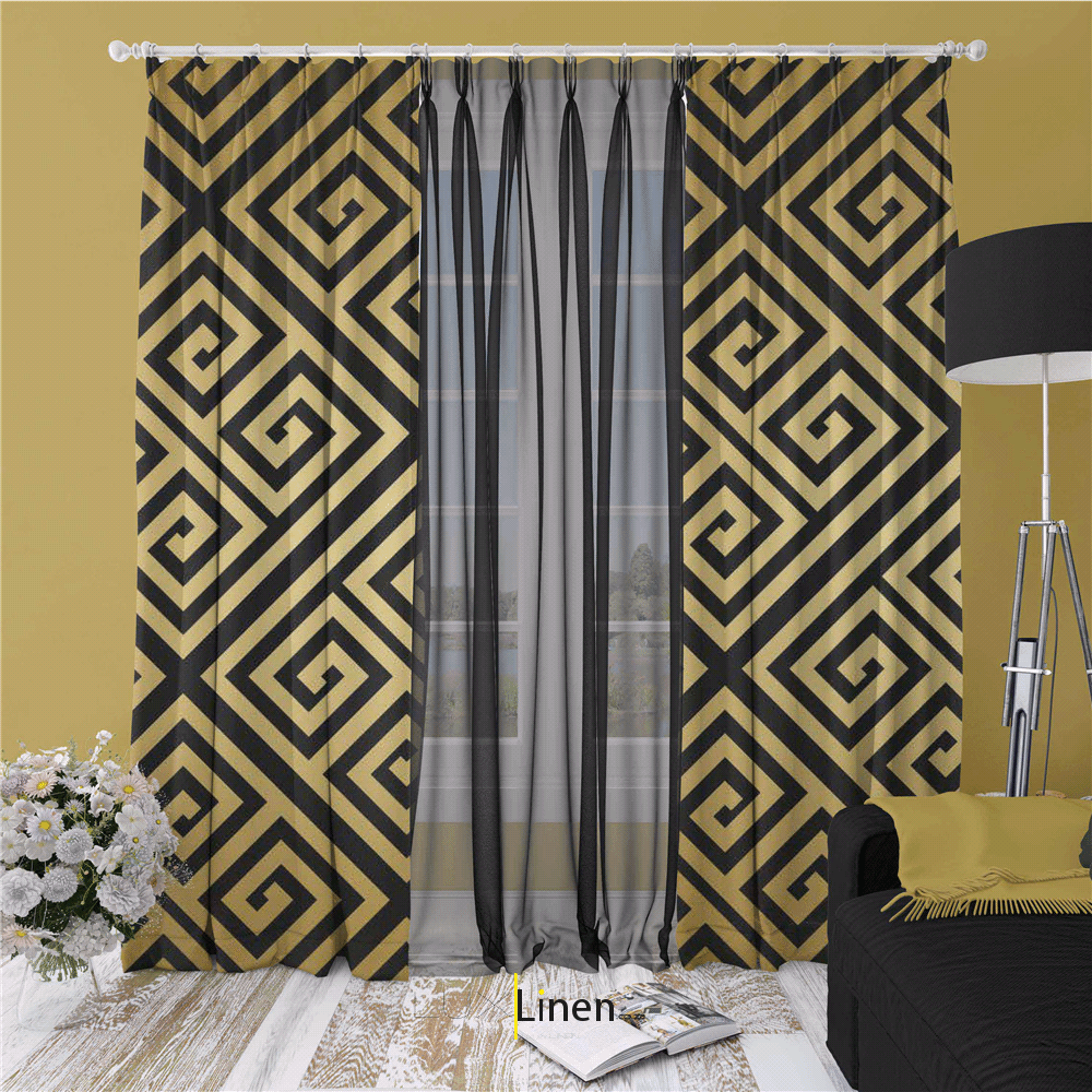 Gold Square Pattern Curtain Set