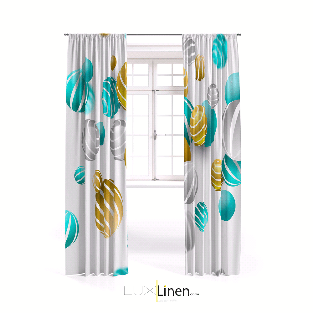 Gold & Blue Sphere Curtain Set