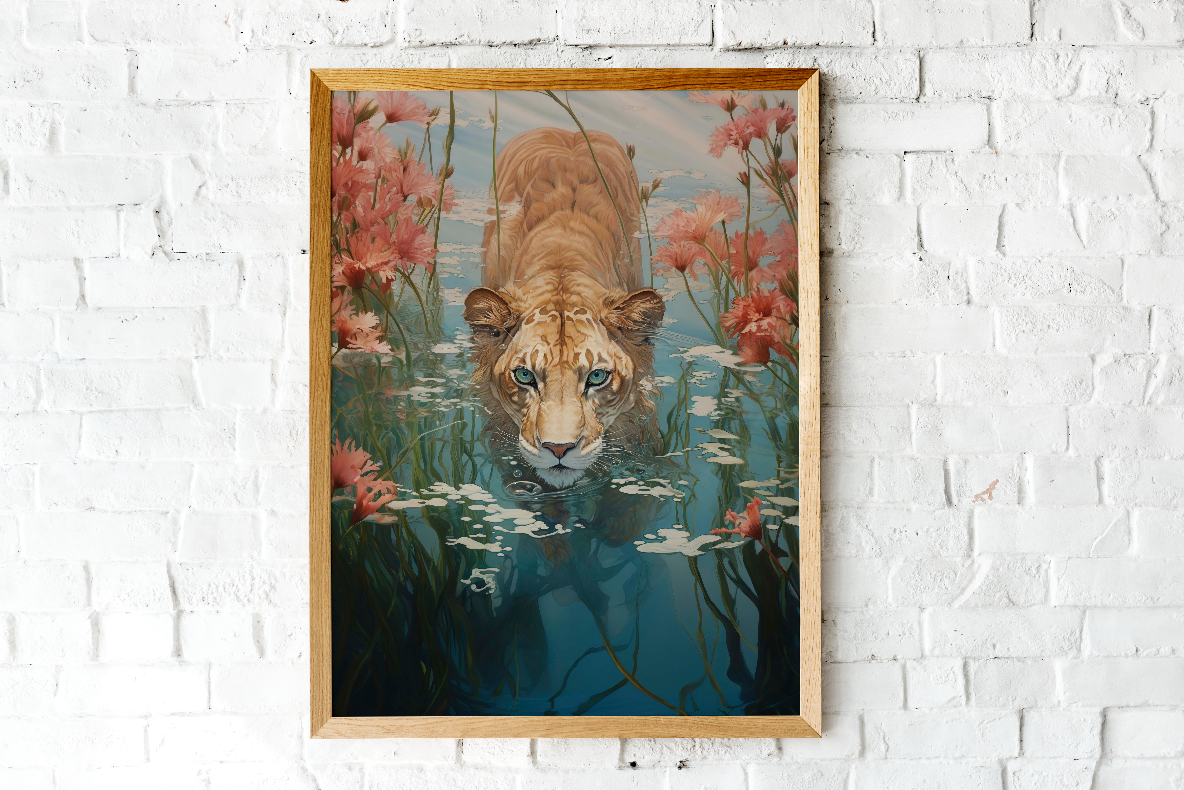 Lion in River Printed Painting