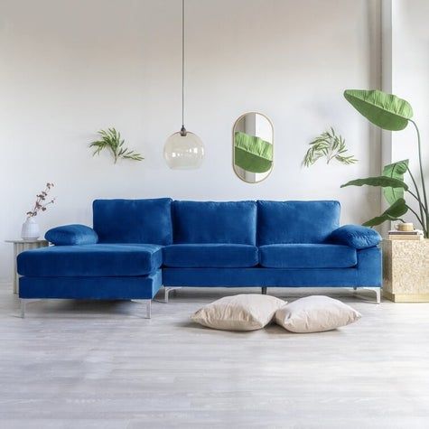 Luxury Velvet Blue L-Shape Couch