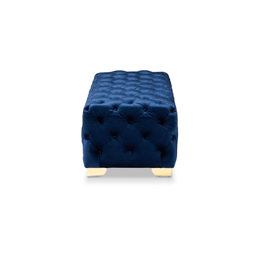 Rectangular Blue Velvet Ottoman