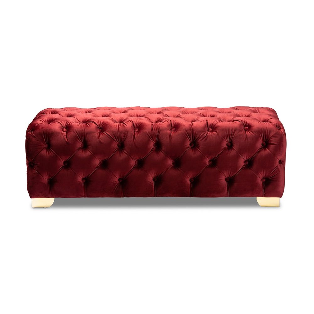 Red Velvet Diamond Button Ottoman