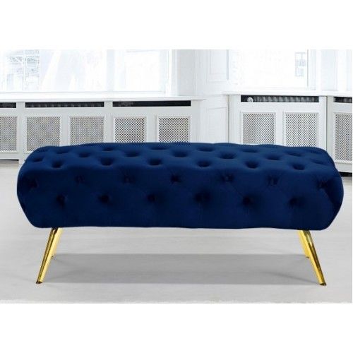 Blue Tufted Velvet Bench