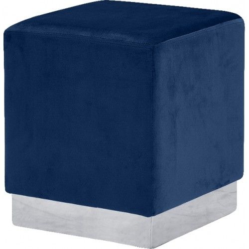 Navy Velvet Cube Ottoman