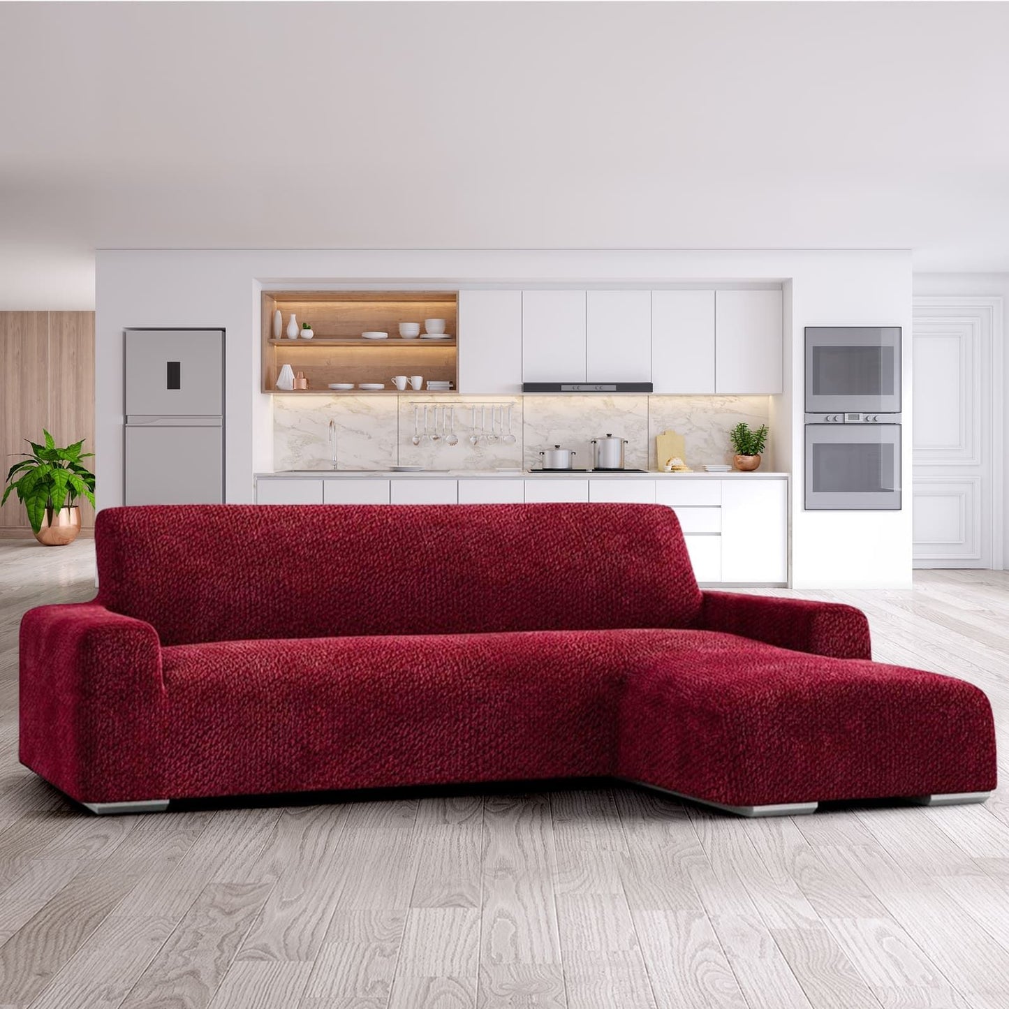 Luxury Red Velvet L-Shape Couch