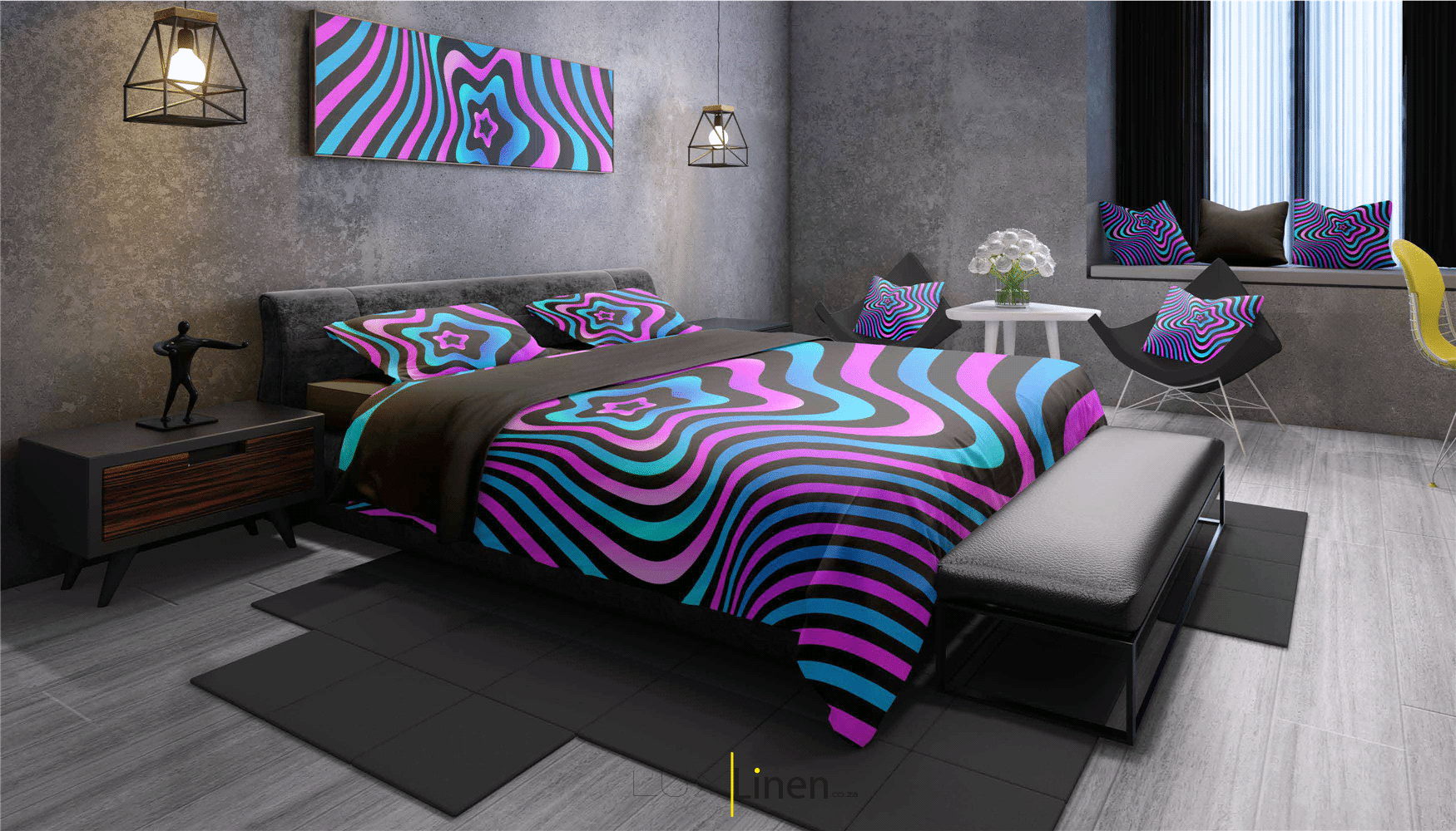 Black & Pink Spiral Bedding Set