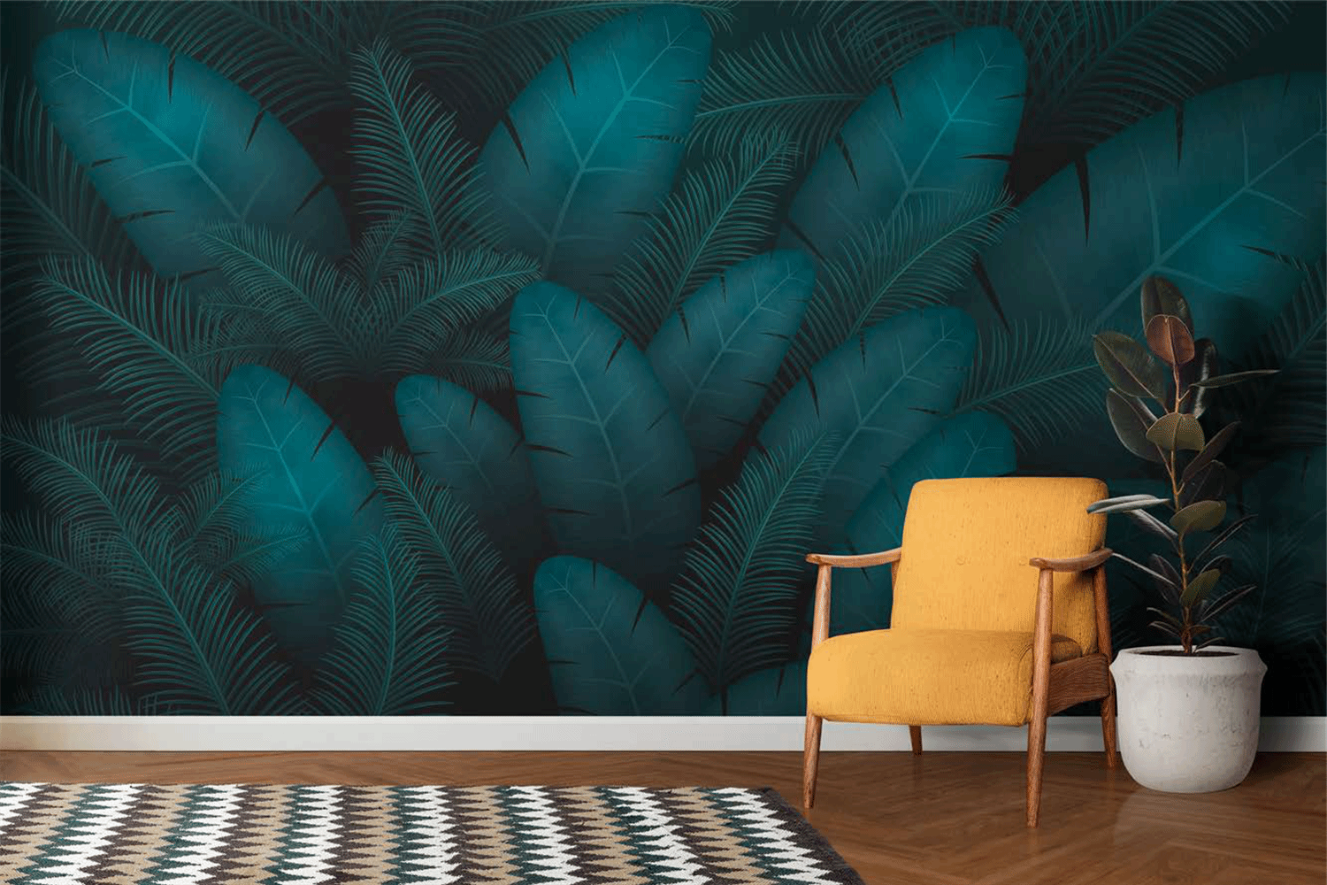 Teal Patterned  Wall-Paper