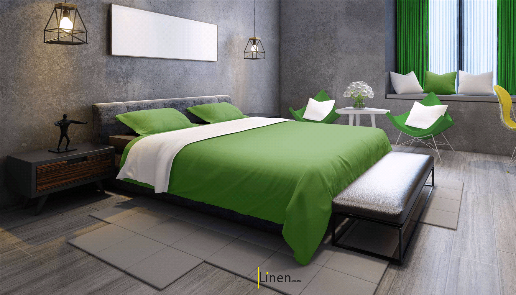Green & White  Bedding Set