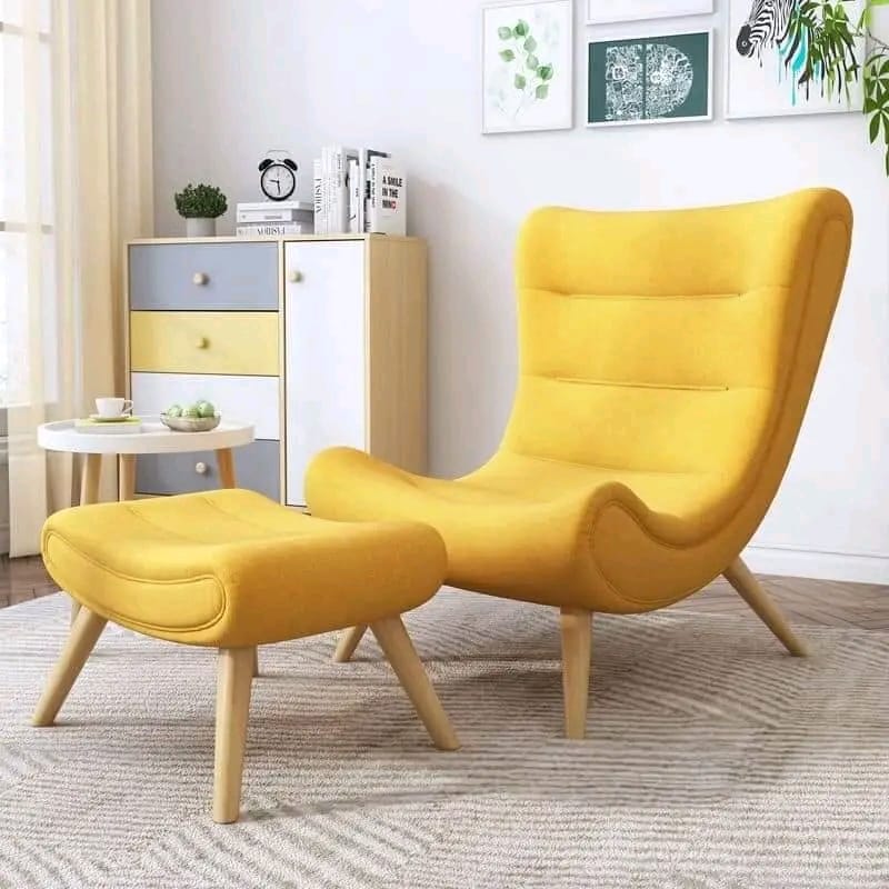 Yellow Velvet Chair & Stool