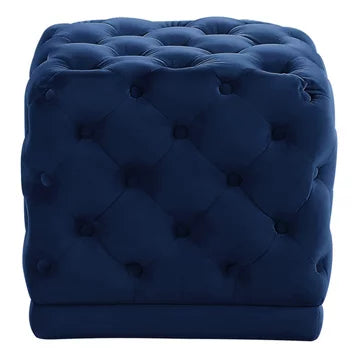 Navy Diamond Velvet Ottoman