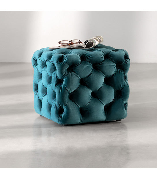 Teal Diamond Button Ottoman