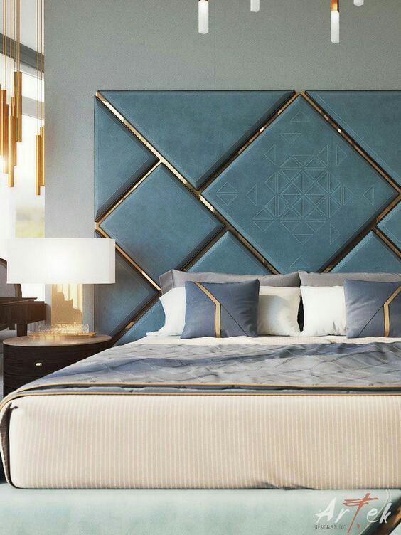 Teal Velvet & Gold Headboard