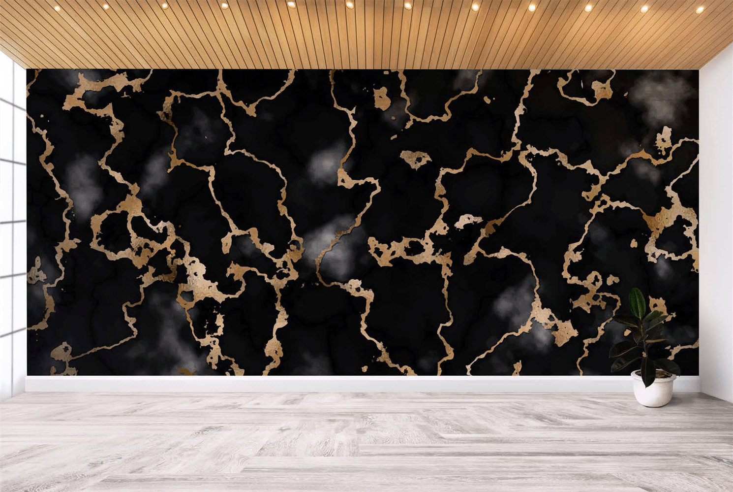 Black & Gold Marble Wall-Paper